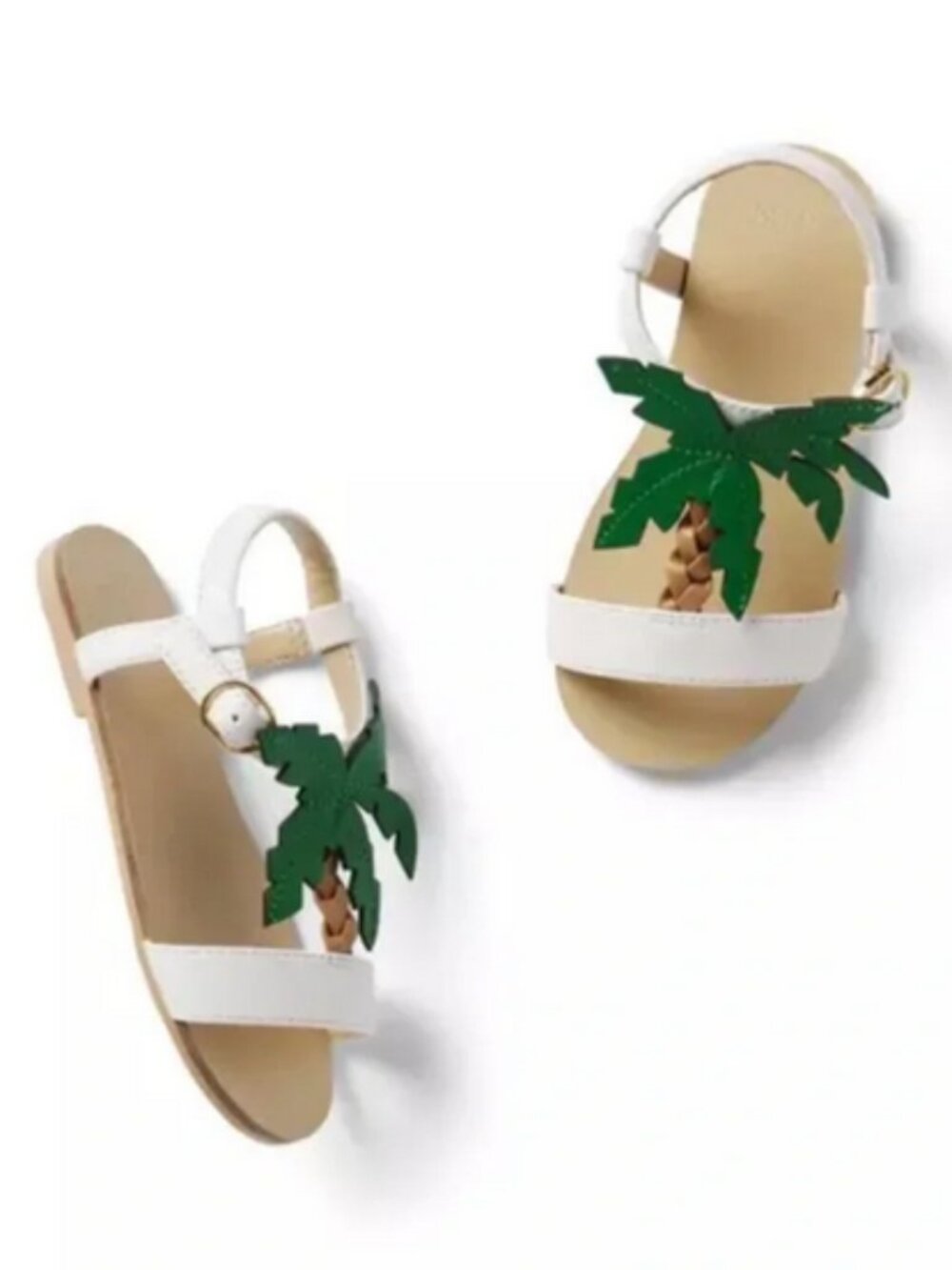 JANIE AND JACK Palm Tree Sandal White Sandals with Green Palm Appliqués Girl 1